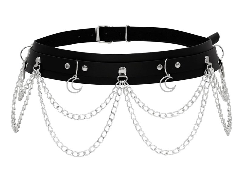 Sacina Black PU Leather Moon Belt, Black, One size - Image 1