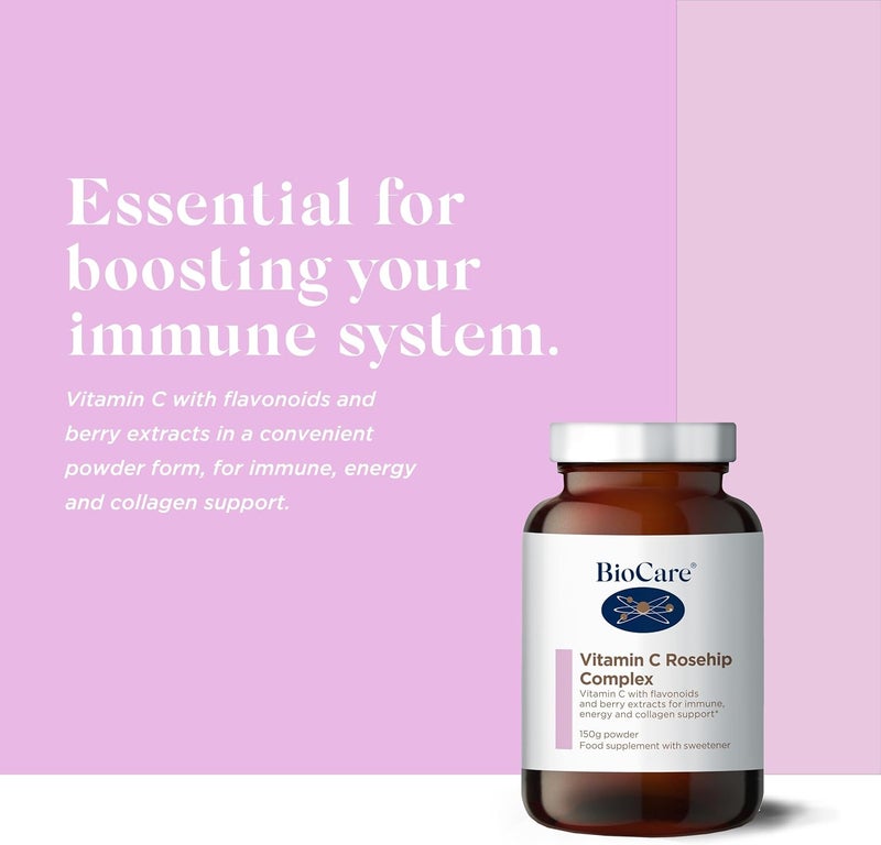 BioCare Vitamin C Rosehip Complex with Flavonoids Berry Extracts for Immune Energy Collagen Support 150g Powder - Image 2