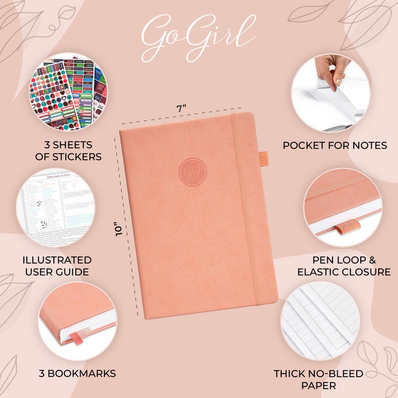 GoGirl Planner PRO Schedule - Undated Planner with Hourly Time Slots, Monthly, Weekly & Daily Organizer, Appointment Book for time Management, 7"x10" Hardcover, Lasts 1 Year - Peach Pink - Image 2