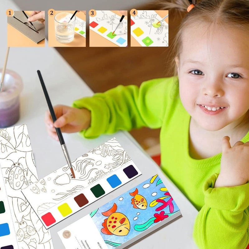 Promote Promote 1 Water Coloring Books for Kids Ages 4-8,Pocket Watercolor Painting Book Kit for Toddlers, Kids Water Color Paint Set Art Crafts, Mini Travel Water Coloring Book, Gifts for Girls Boys  - Image 2