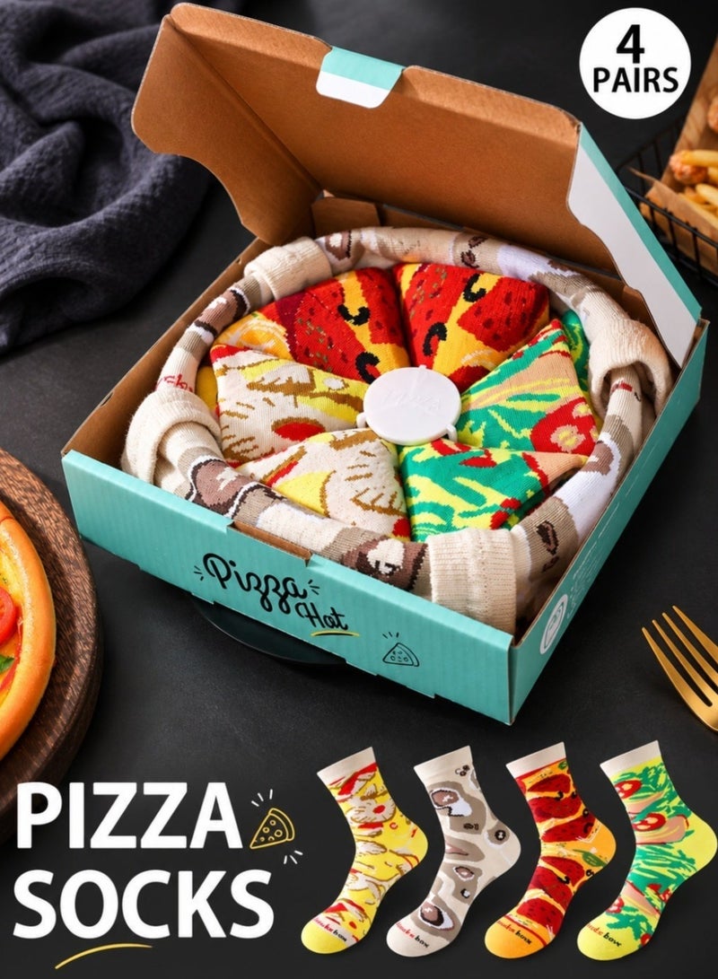 Pizza Socks Gift Set - 4 Pairs of Novelty Food-Themed Socks in Creative Pizza Box Packaging for Unisex Adults - Image 2