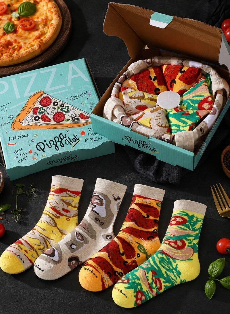 Pizza Socks Gift Set - 4 Pairs of Novelty Food-Themed Socks in Creative Pizza Box Packaging for Unisex Adults - Image 1