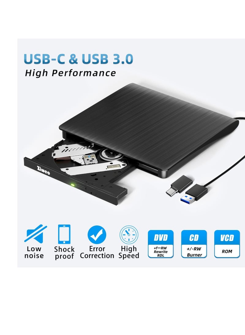 محرك أقراص DVD خارجي USB 3.0 وType-C، محرك CD +/-RW محمول، محرقة DVD بسرعة عالية لنقل البيانات للابتوب والكمبيوتر المكتبي - Image 4