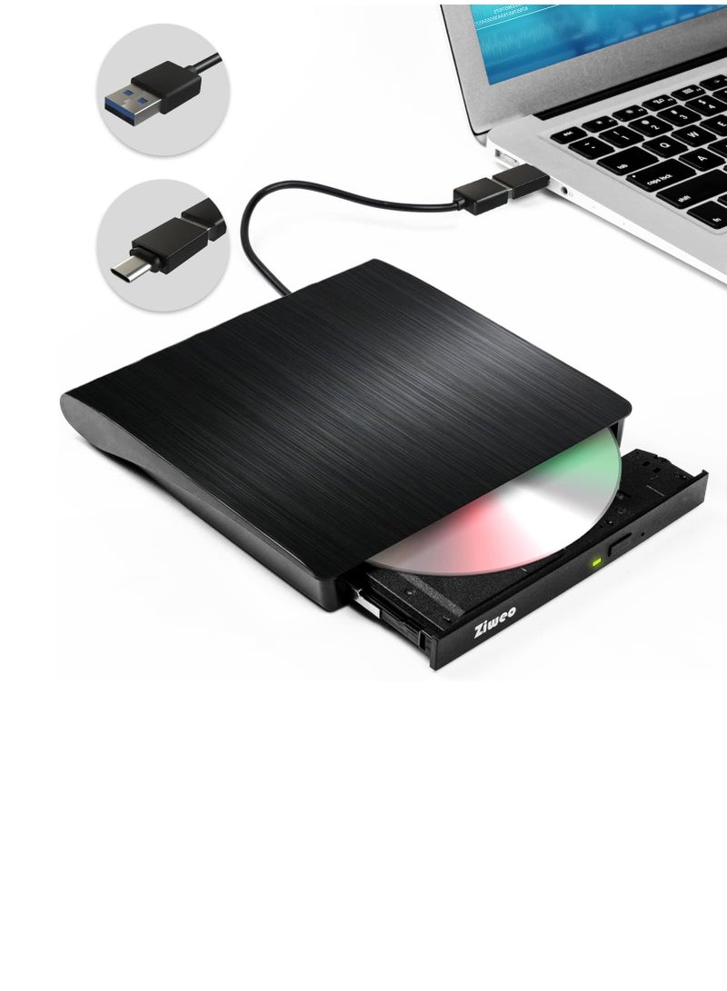 محرك أقراص DVD خارجي USB 3.0 وType-C، محرك CD +/-RW محمول، محرقة DVD بسرعة عالية لنقل البيانات للابتوب والكمبيوتر المكتبي - Image 1