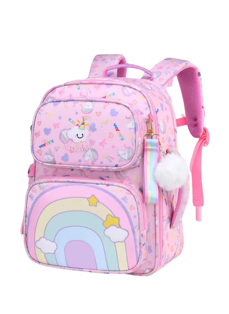 Generic Girl School Bag Backpack Rainbow Colors, Light Weight, Year 1 to 10, Primary Elementary Kindergarten, Pink  - Image 1