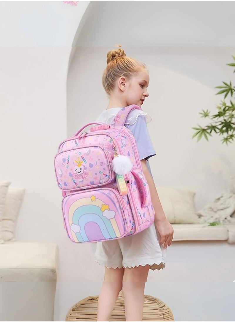 Generic Girl School Bag Backpack Rainbow Colors, Light Weight, Year 1 to 10, Primary Elementary Kindergarten, Pink  - Image 2