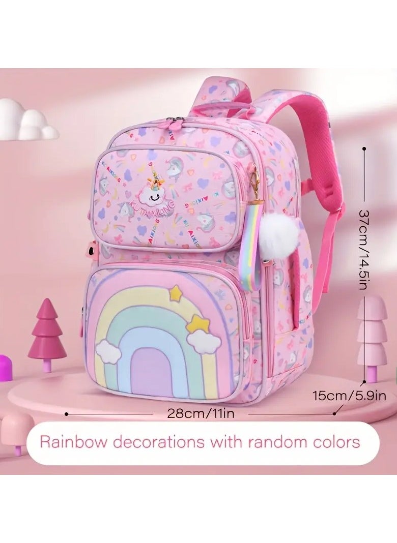 Generic Girl School Bag Backpack Rainbow Colors, Light Weight, Year 1 to 10, Primary Elementary Kindergarten, Pink  - Image 3