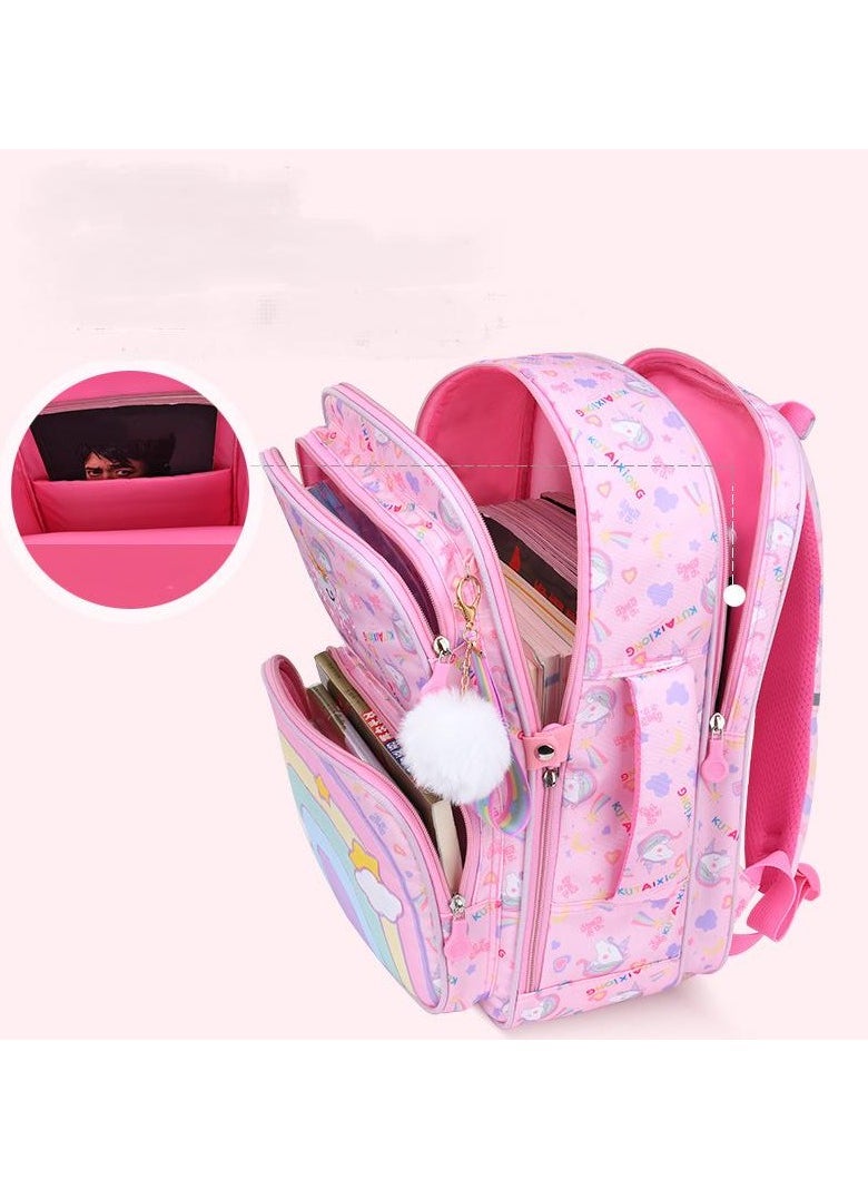 Generic Girl School Bag Backpack Rainbow Colors, Light Weight, Year 1 to 10, Primary Elementary Kindergarten, Pink  - Image 4