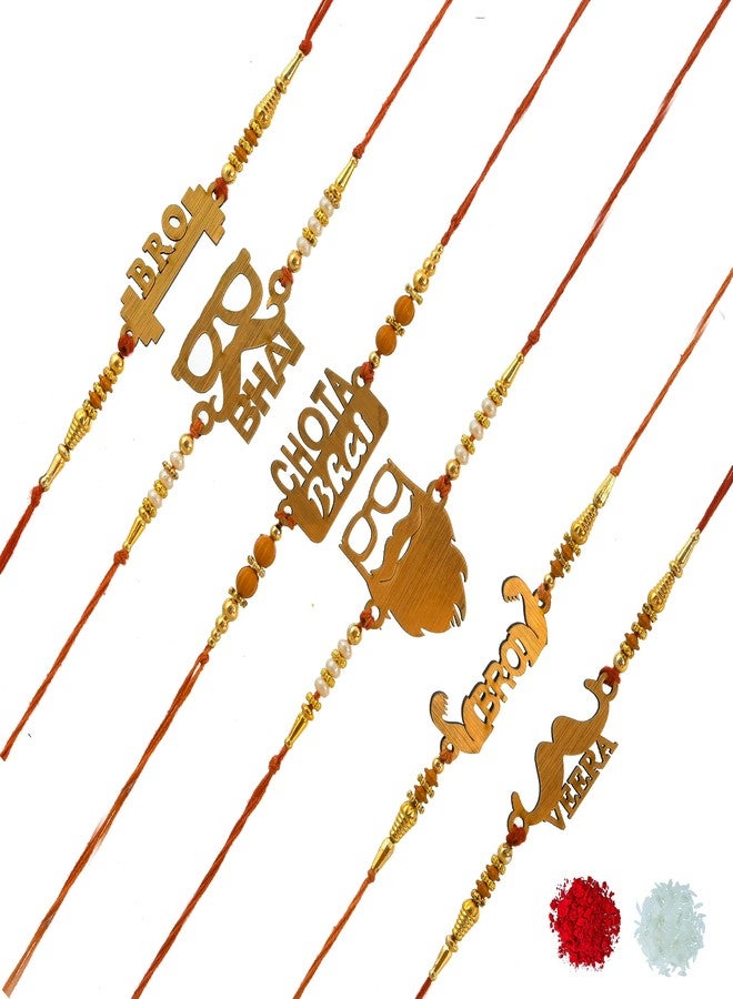 Pride Store Handmade Beautiful Traditional Rakhi (Pack Of 6) With Rakshabandhan Greet Card For Boys| Roli Tilak & Rice Combo Pack - Image 2