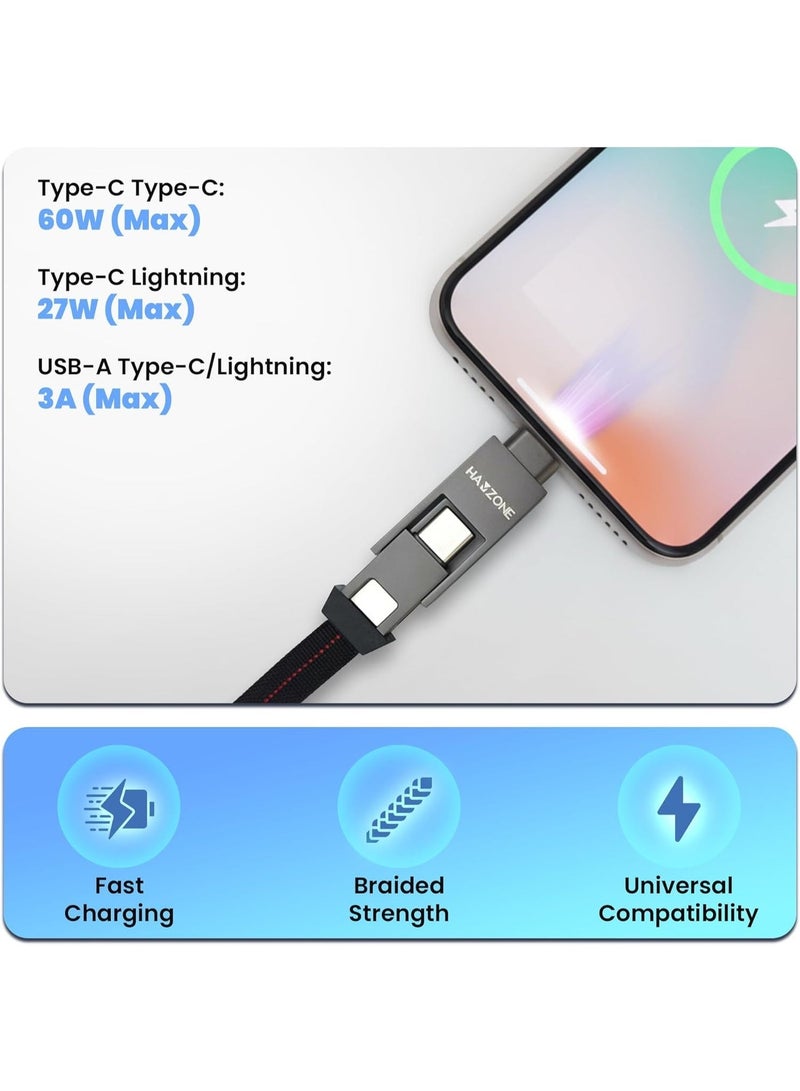 Hamzone 4-in-1 Fast Charging Cable 65W, USB-C + Lightning + Micro USB, Multi Charger Cord for iPhone, Samsung, Android, Braided Durable Cable - Image 2
