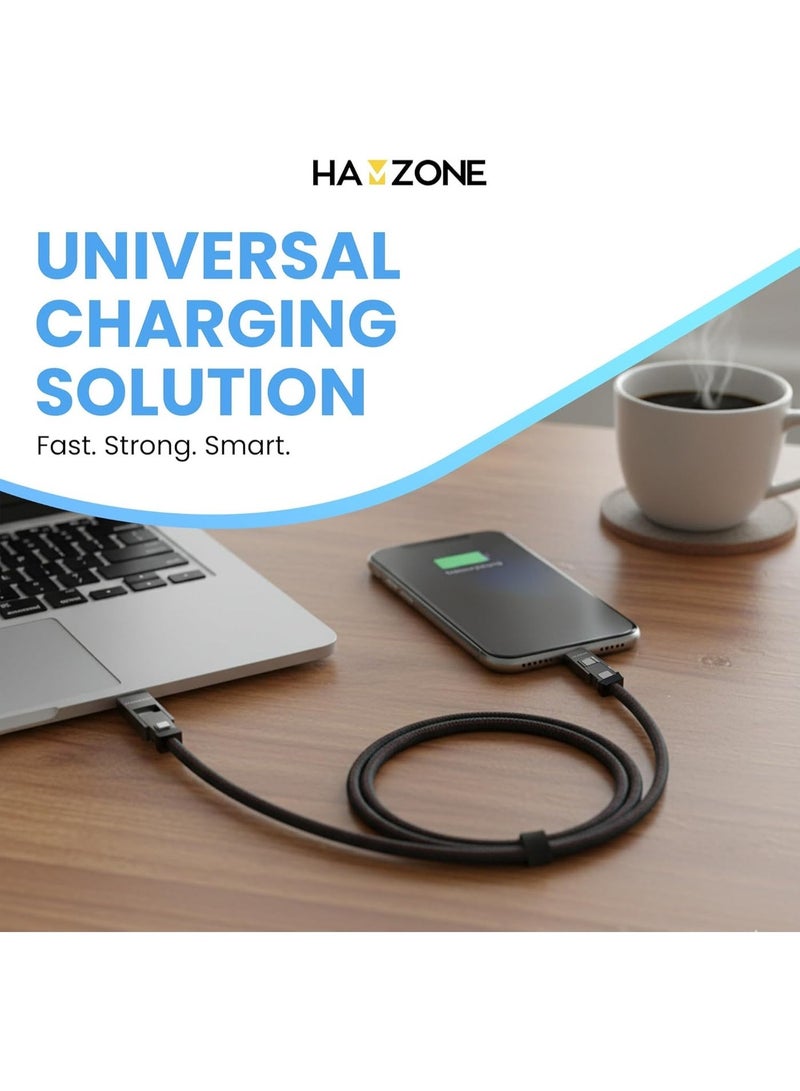 Hamzone 4-in-1 Fast Charging Cable 65W, USB-C + Lightning + Micro USB, Multi Charger Cord for iPhone, Samsung, Android, Braided Durable Cable - Image 4