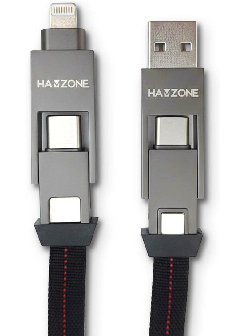 Hamzone 4-in-1 Fast Charging Cable 65W, USB-C + Lightning + Micro USB, Multi Charger Cord for iPhone, Samsung, Android, Braided Durable Cable - Image 1