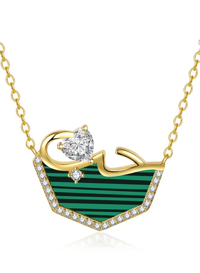 Moonmory Original Design Arabic Love Crescent 18K Gold Plated 925 Sterling Silver Heart Pendant Necklace With White Cubic Zirconia Blue Green Resin Inlay Adjustable 50cm Pendant Necklace for Women Fashion Jewelry Best Gift for Ramadan Mother’s Day Valentine Back to School - Image 1