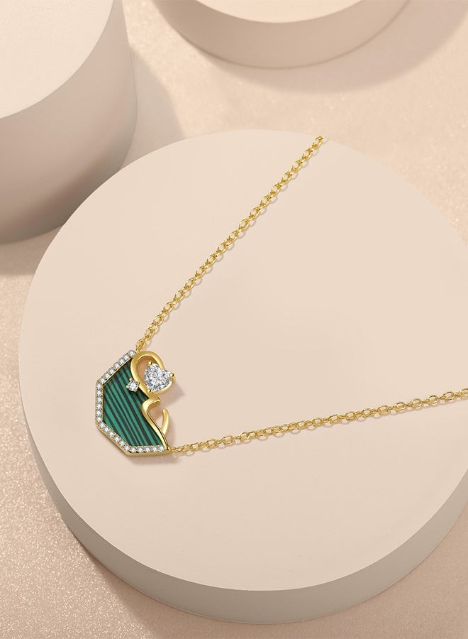 Moonmory Original Design Arabic Love Crescent 18K Gold Plated 925 Sterling Silver Heart Pendant Necklace With White Cubic Zirconia Blue Green Resin Inlay Adjustable 50cm Pendant Necklace for Women Fashion Jewelry Best Gift for Ramadan Mother’s Day Valentine Back to School - Image 3