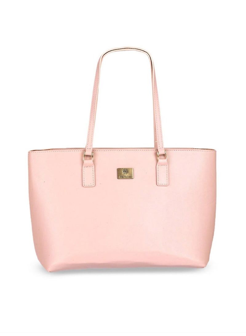 Priyaasi Women Pink PU Structured Solid Tote Bag  - Image 2
