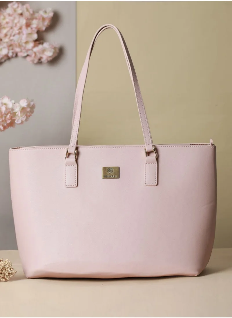 برياسي Women Pink PU Structured Solid Tote Bag