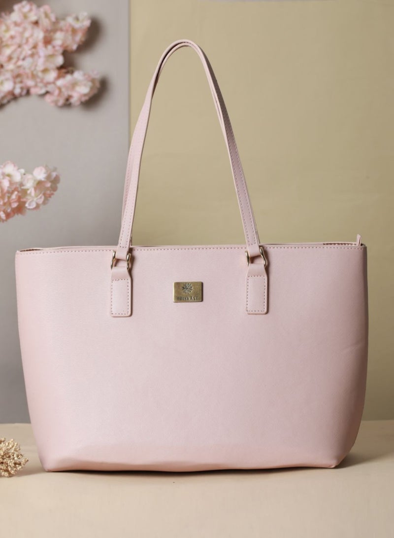Priyaasi Women Pink PU Structured Solid Tote Bag  - Image 1