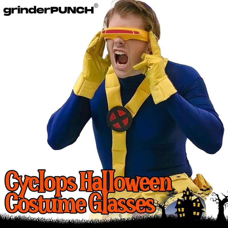 grinderPUNCH Futuristic Space Alien Costume Sunglasses Cyclops Shield Party Mirror Mono Lens 2 Pack (Yellow - Red Lens) - Image 2