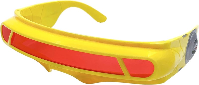 grinderPUNCH Futuristic Space Alien Costume Sunglasses Cyclops Shield Party Mirror Mono Lens 2 Pack (Yellow - Red Lens) - Image 1