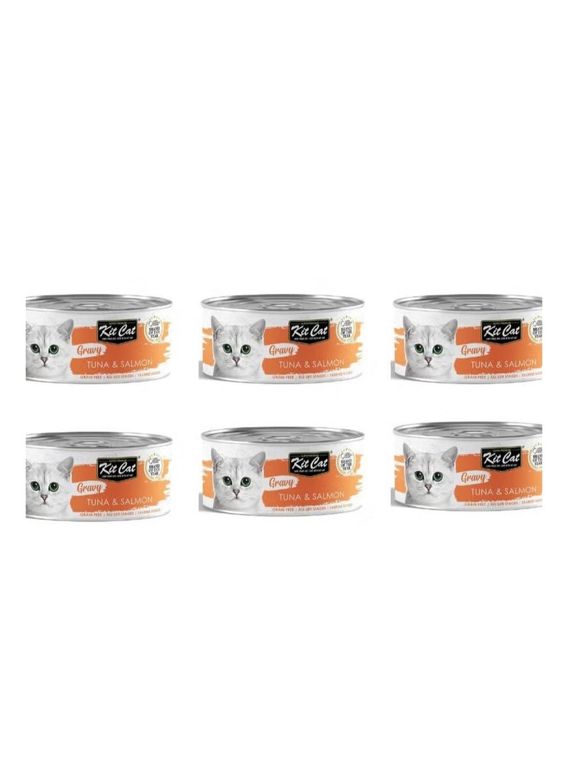 كيت كات طعام قطط رطب بنكهة التونة و السالمون مع المرق 6 عبوات بوزن 80 جرام - Image 1