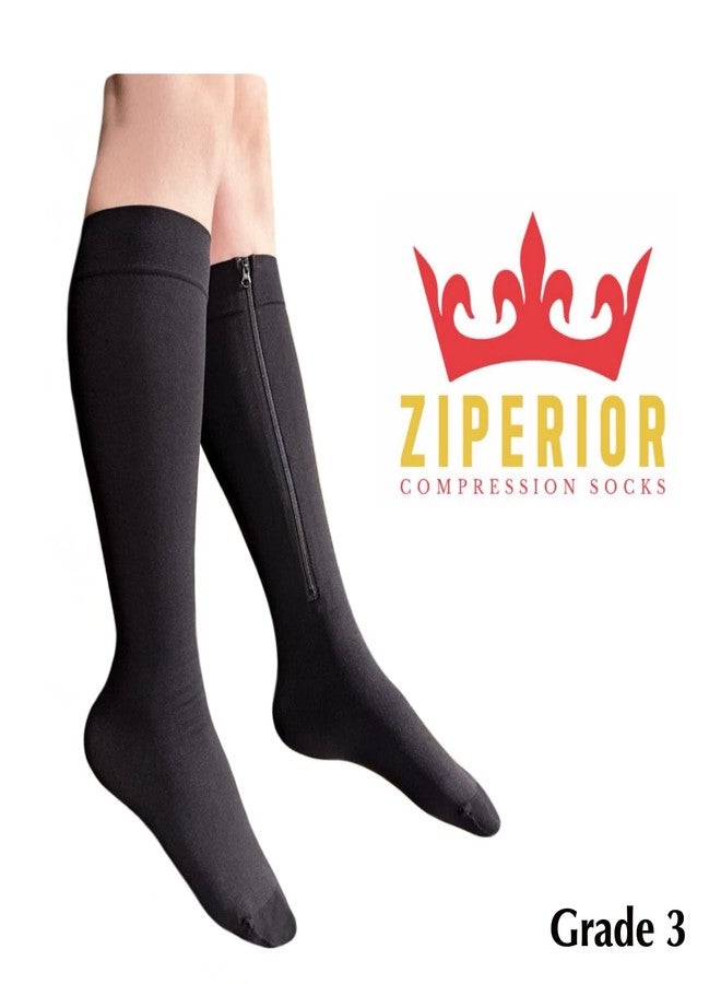 Ziperior جوارب ضاغطة من Ziperior بسحاب داخلي للساق، ضغط 30-40 مم زئبق، درجة 3، للساق، مغلقة الأصابع (أسود، كبير-كبير جدًا) - Image 2