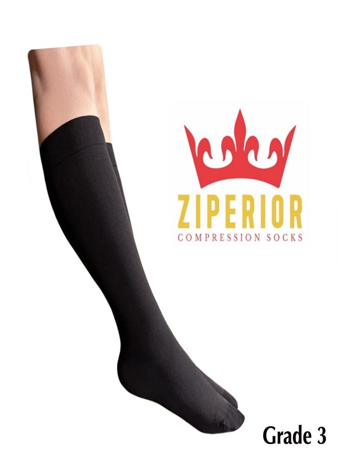 Ziperior جوارب ضاغطة من Ziperior بسحاب داخلي للساق، ضغط 30-40 مم زئبق، درجة 3، للساق، مغلقة الأصابع (أسود، كبير-كبير جدًا) - Image 3