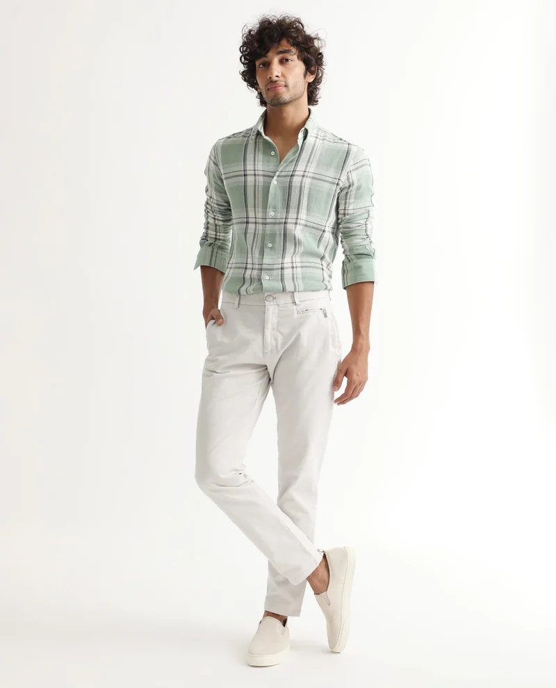 Rare Rabbit Rare Rabbit Men's Clovet Beige Solid Stretch Mid-Rise Regular Fit Trouser