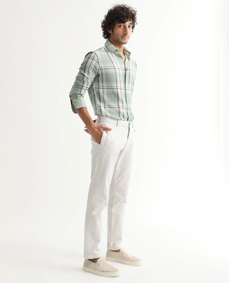 Rare Rabbit Rare Rabbit Men's Clovet Beige Solid Stretch Mid-Rise Regular Fit Trouser