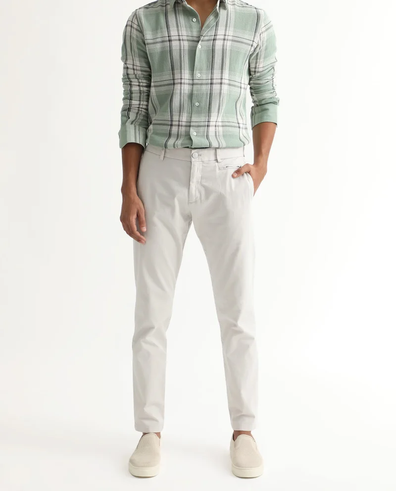 Rare Rabbit Rare Rabbit Men's Clovet Beige Solid Stretch Mid-Rise Regular Fit Trouser