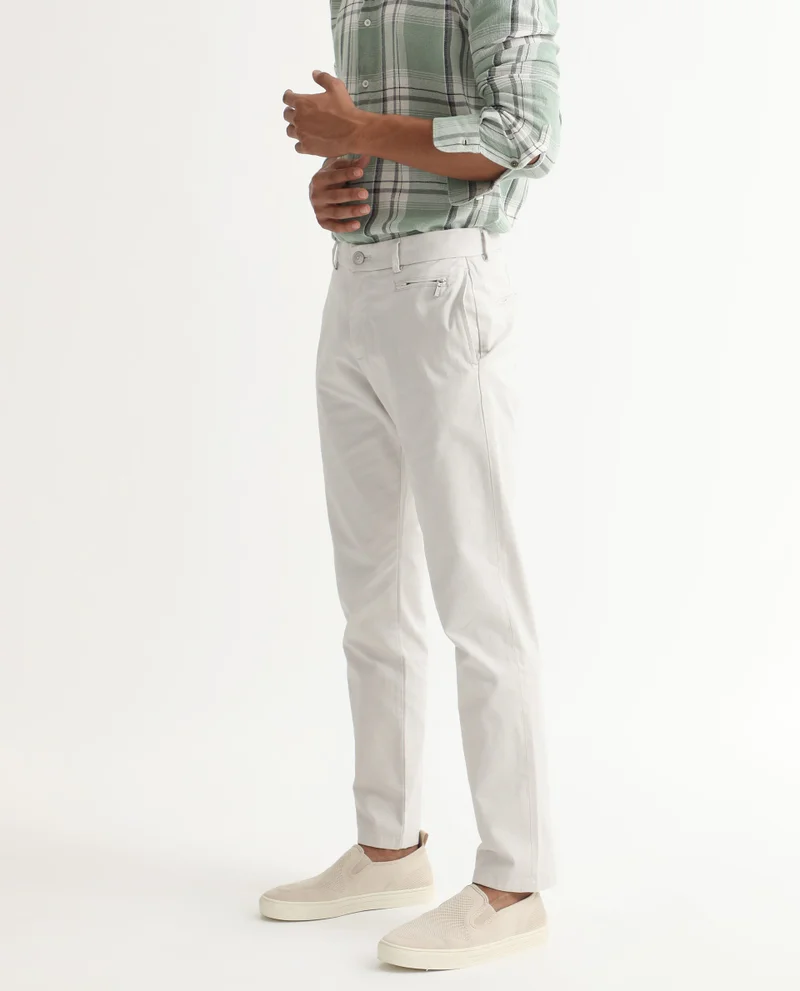 Rare Rabbit Rare Rabbit Men's Clovet Beige Solid Stretch Mid-Rise Regular Fit Trouser