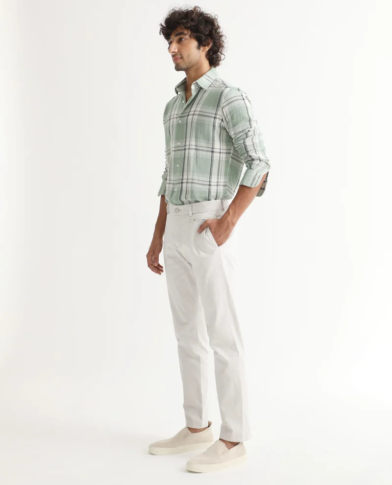 Rare Rabbit Rare Rabbit Men's Clovet Beige Solid Stretch Mid-Rise Regular Fit Trouser