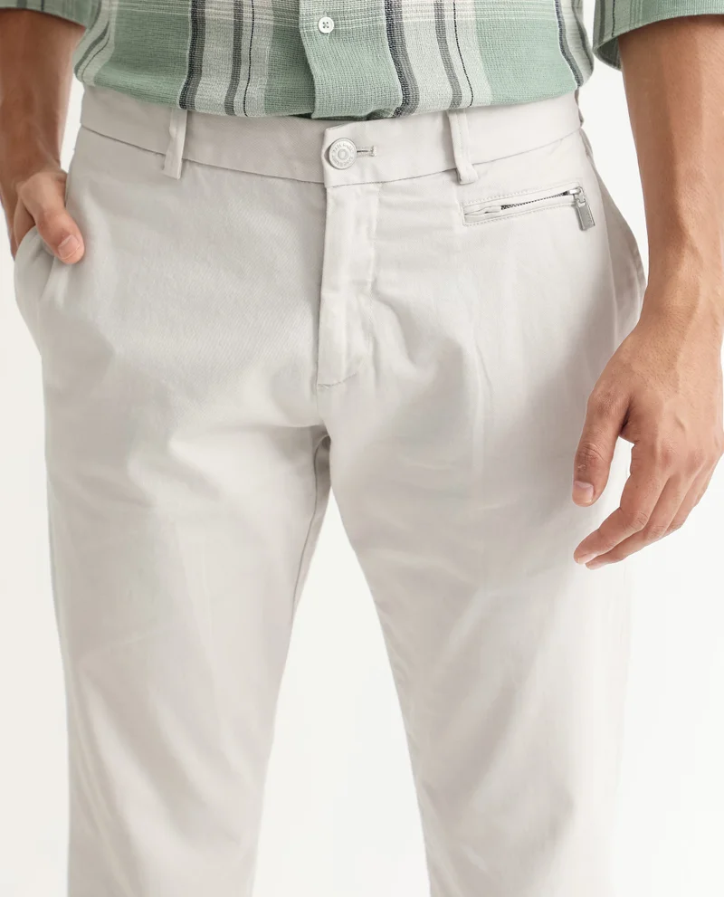Rare Rabbit Rare Rabbit Men's Clovet Beige Solid Stretch Mid-Rise Regular Fit Trouser