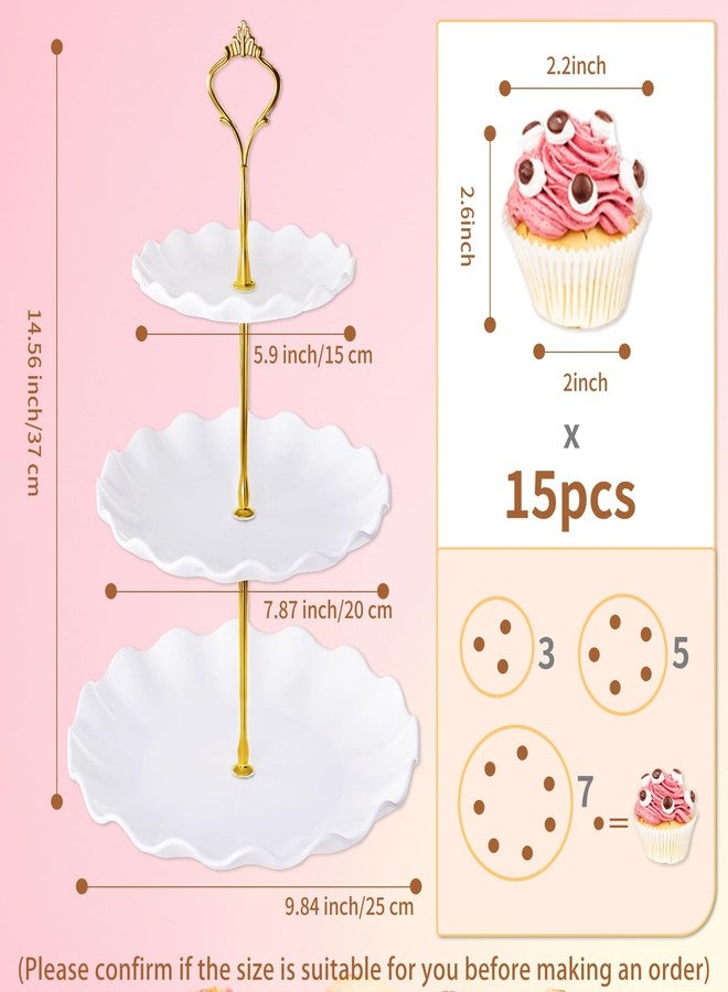 BACUTHY 3 Tier Cupcake Stand Holder, Plastic Cup Cake Stand Towel with Tiered Serving Tray for Cupcakes, Donuts, Fruits and More, White (White) - Image 3