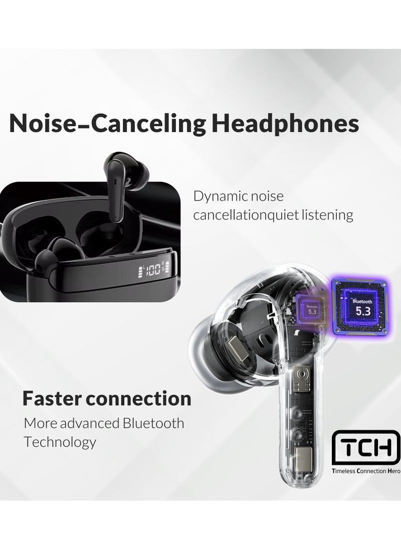 TCH Earbuds Active Noise Cancelling Bluetooth 5.3, 15mm Drivers, IPX Waterproof, 30H Playtime, Touch Controls, Deep Bass & Clear Calls – Wireless Ear buds for iphone & Android Sports, lightweight Travel, & Work5  - Image 3