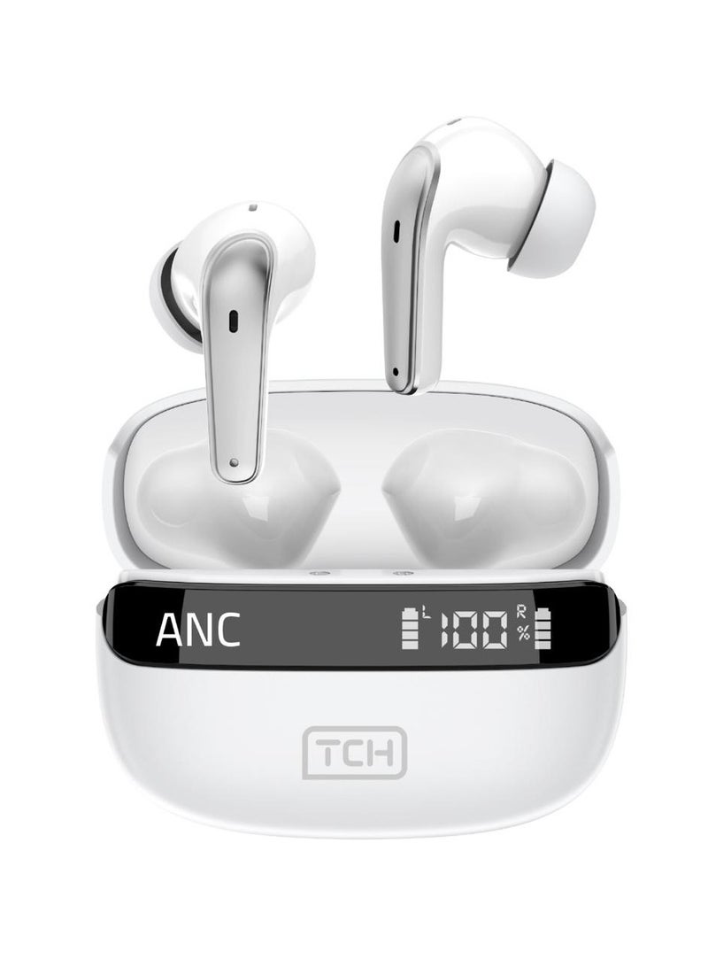 TCH Wireless Earbuds L10 ANC WHITE - Active Noise Cancellation, HiFi Audio Sound Quality, Powerful Bass, Bluetooth 5.3 with AI Calls, 4 Mics, IPX4 Water Resistant, 30H Battery Standby, LED Display, Smart Touch Controls- Android-IOS - Image 1