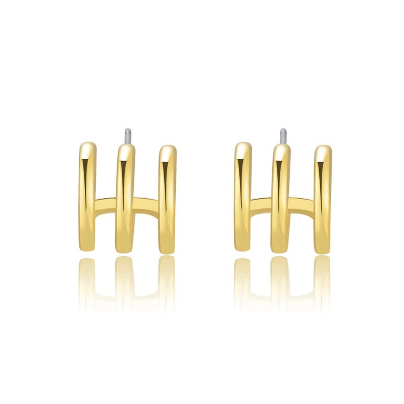 Obidos 14K Gold Plated Illusion Stud Earrings for Women | Triple Huggie Hoop Earrings for One Hole - Image 3