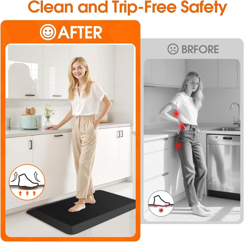 TranquilRelax 4/5 Inch Thicker Kitchen Mat, Cushioned Thick Floor Comfort Mat, with Non-Slip Bottom, Water & Stain Resistant, Easy Clean Standing Desk Mat for Kitchen, Sink, Office (17.3"x28"x0.8", Black) - Image 5