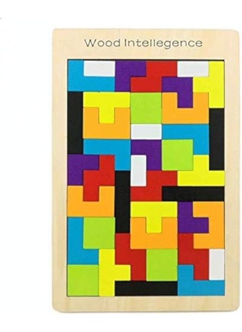 ASDF Wooden Tetris Puzzle Tangram Jigsaw Brain Teasers Toy Building Blocks Game For Kids