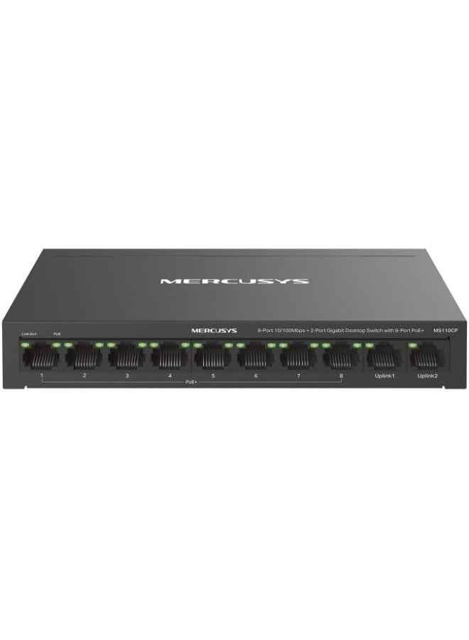 8-Port 10/100Mbps + 2-Port Gigabit Desktop Switch with 8-Port PoE+
PORT: 8× 10/100 Mbps PoE+ Ports, 2×Gigabit Non-PoE Ports ;
SPEC: Compatible with 802.3af/at PDs, 65 W PoE Power, Desktop Steel Case, Wall Mounting, Input voltage range 220-240V
FEATURE: Extend Mode for 250m PoE Transmitting, Isolation Mode, PoE Auto Recovery, Plug and Play Black