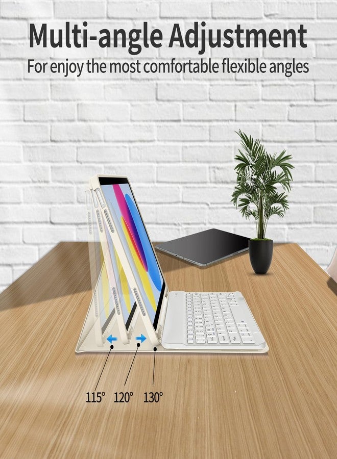 KenKe Keyboard Case for iPad 10th Generation (10.9 Inch 2022) / iPad (A16) 11th (11 inch 2025) with Left Pencil Holder, Thin&Light, Stand Folio Detachable Wireless Bluetooth Keyboard Case, Cream White - Image 3