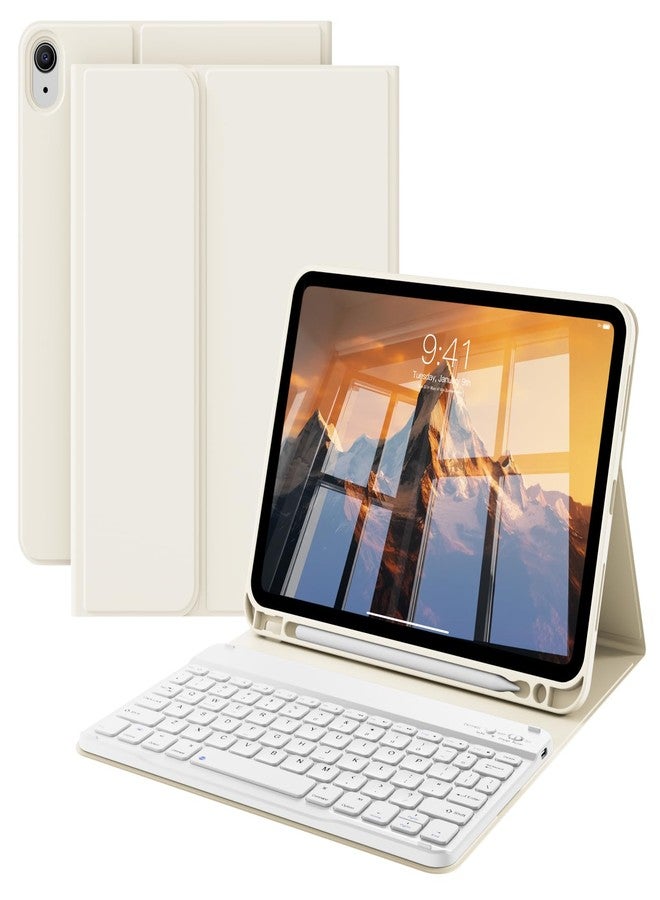 KenKe Keyboard Case for iPad 10th Generation (10.9 Inch 2022) / iPad (A16) 11th (11 inch 2025) with Left Pencil Holder, Thin&Light, Stand Folio Detachable Wireless Bluetooth Keyboard Case, Cream White - Image 1