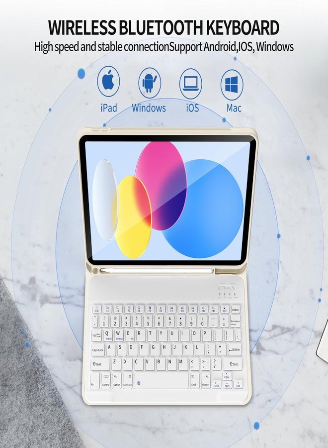 KenKe Keyboard Case for iPad 10th Generation (10.9 Inch 2022) / iPad (A16) 11th (11 inch 2025) with Left Pencil Holder, Thin&Light, Stand Folio Detachable Wireless Bluetooth Keyboard Case, Cream White - Image 2