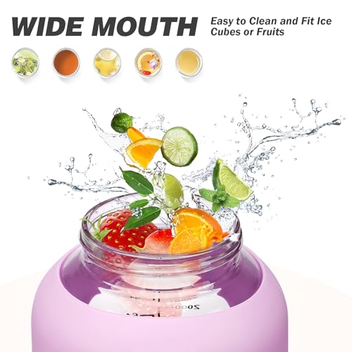 MUKOKO 100oz Glass Water Bottle with Time Marker and Silicone Sleeve 3L Large Water Jug with Stainless Steel Handle Gallon Drinking Bottle with 2-in-1 Lid Wide Mouth BPA Free, Purple - Image 3