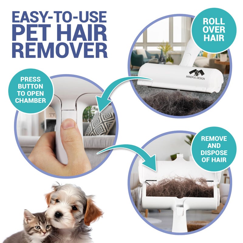 Mindful Design Roller Pet Hair Remover and Reusable Lint Roller - Cat and Dog Hair Remover for Furniture, Couch, Carpet, Clothing and Bedding - Portable, Multi-Surface Fur Removal Tool - Image 3