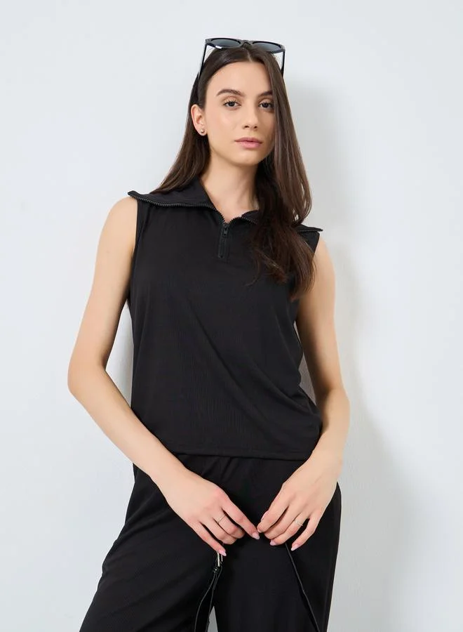 Take Two Take Two Black Ribbed Tank Top and Trousers Co-Ords