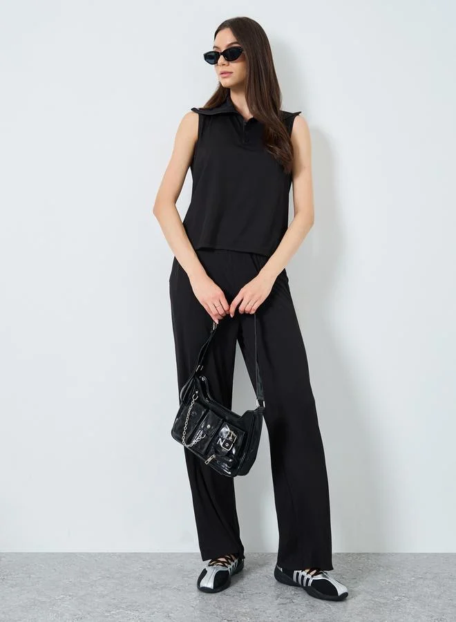 Take Two Take Two Black Ribbed Tank Top and Trousers Co-Ords