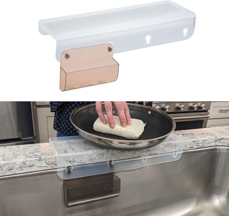 SiliProducts SiliSink Silicone Edge Guard for Kitchen Sink - Fits 3.75” - 4” Wide - The Original Silicone Sink Edge Protector with Sponge Caddy - Splash Guard, 14” Clear Diamond - Image 1