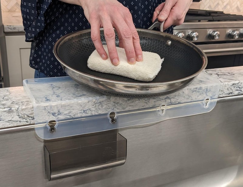 SiliProducts SiliSink Silicone Edge Guard for Kitchen Sink - Fits 3.75” - 4” Wide - The Original Silicone Sink Edge Protector with Sponge Caddy - Splash Guard, 14” Clear Diamond - Image 3