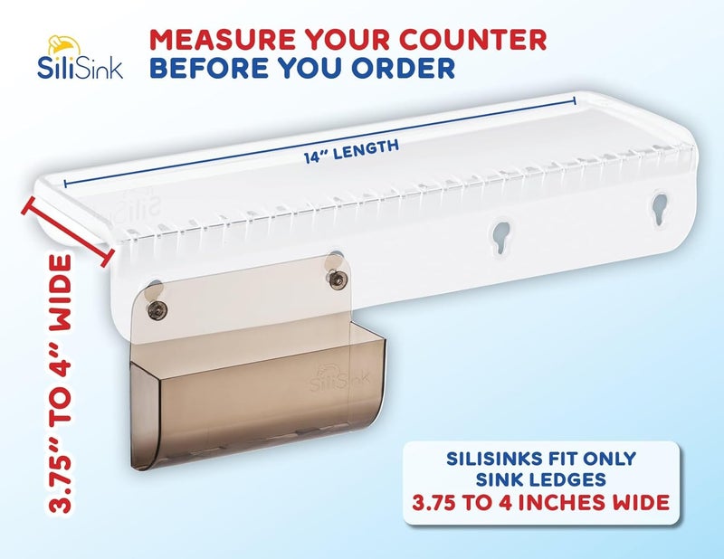 SiliProducts SiliSink Silicone Edge Guard for Kitchen Sink - Fits 3.75” - 4” Wide - The Original Silicone Sink Edge Protector with Sponge Caddy - Splash Guard, 14” Clear Diamond - Image 2
