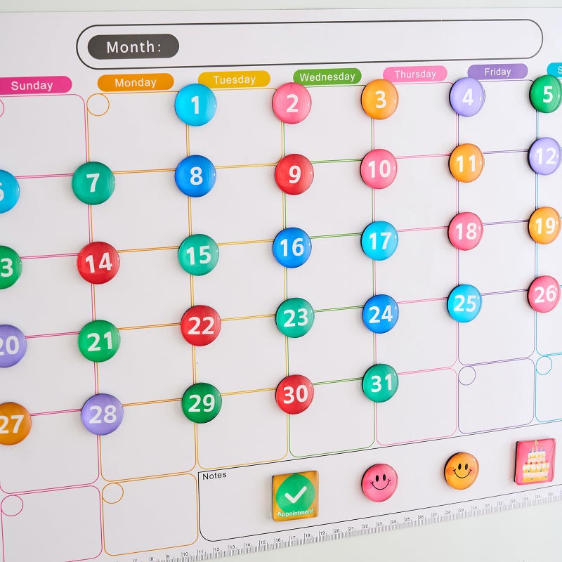MANWU Colorful Glass cabochon Magnetic Numbers for Fridge whiteboard Calendar, Colored Dry Erase Board Number Magnets Dates for Home Organization Classroom Decor Daily use (Set of 35, 25mm) - Image 3
